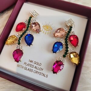 Eye Candy 14k Gold Plated Christmas Crystal Lights Dangle Post Earrings